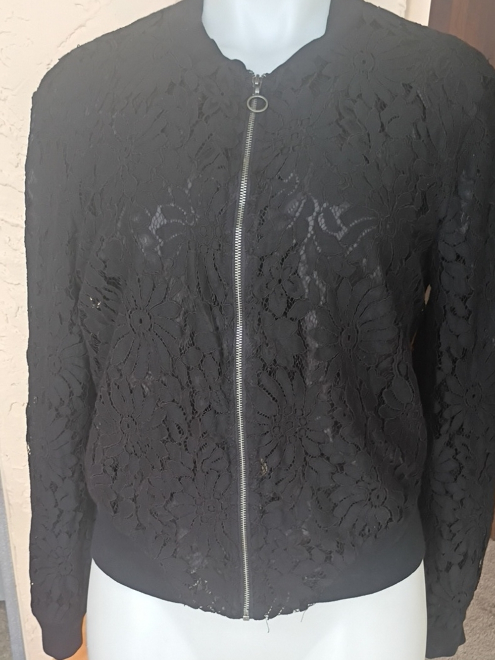 Saint Tropez West Black Floral Lace Bomber Jacket